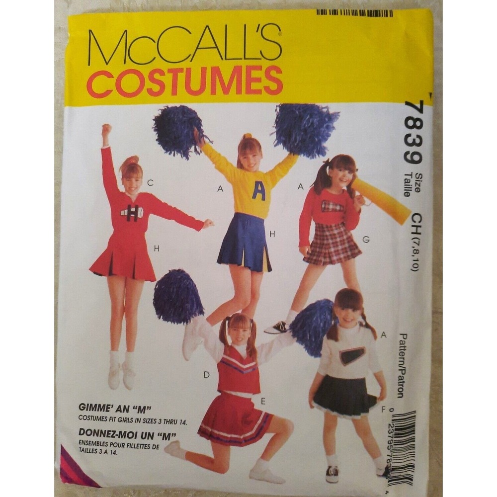 McCall's Sewing Pattern 7839 Cheerleader Costume Skirt Top Panties‎  Sz. 7,8,10